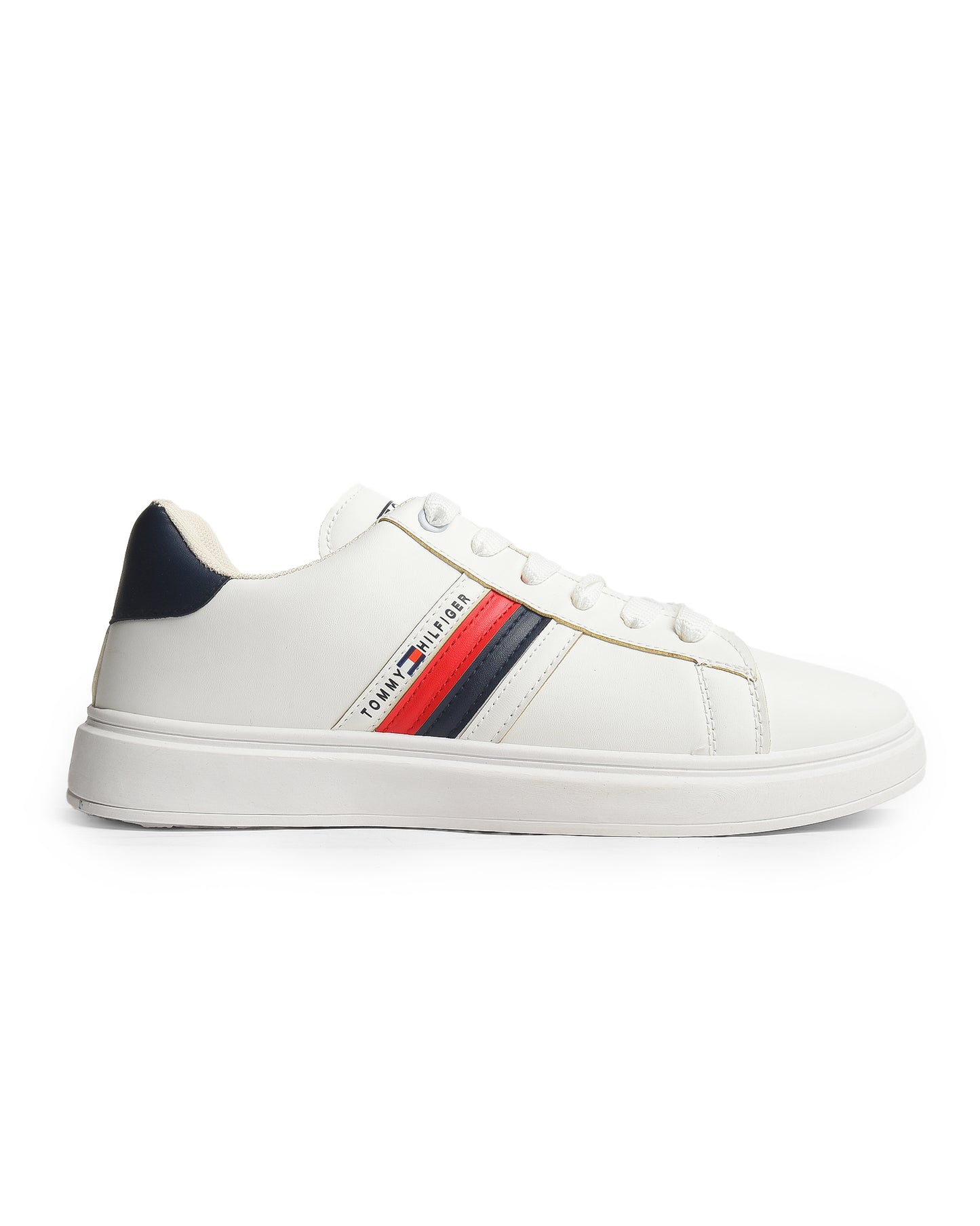 حذاء سنيكرز فلات جلد لون جانبي للرجال