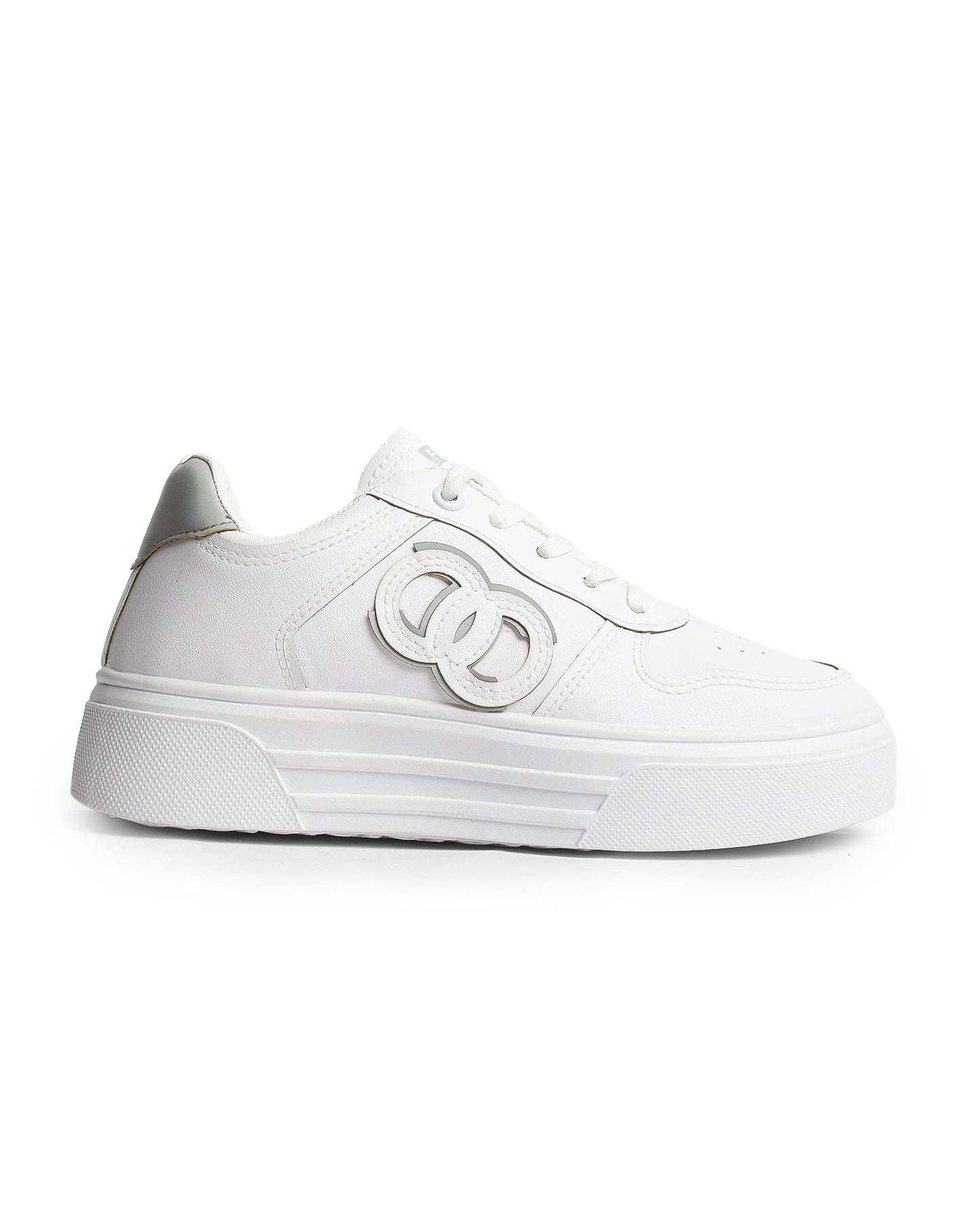 Side Printed Lace-Up White Flat Sneakers For Women