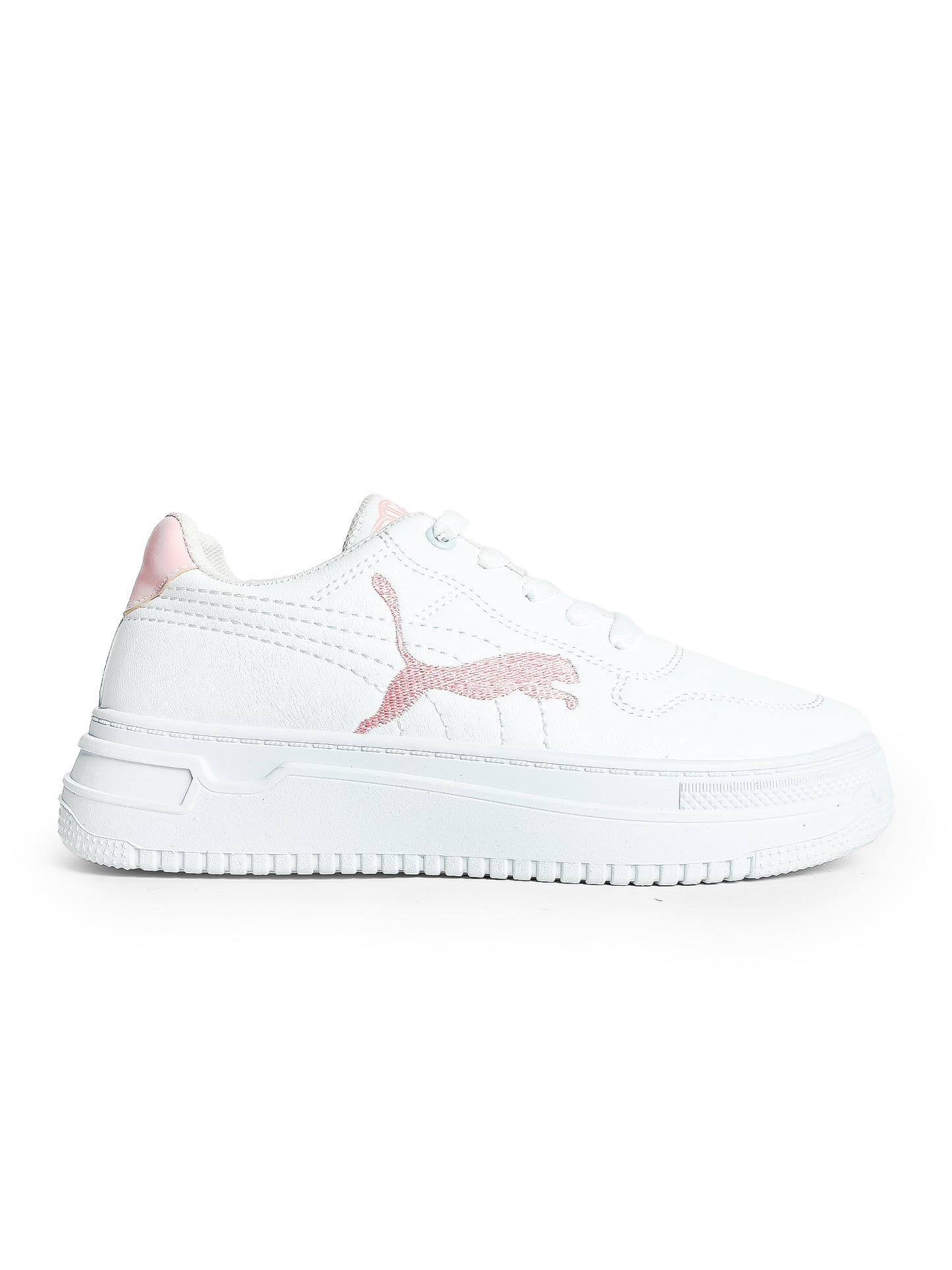 Side Printed Lace-Up White Flat Sneakers For Women