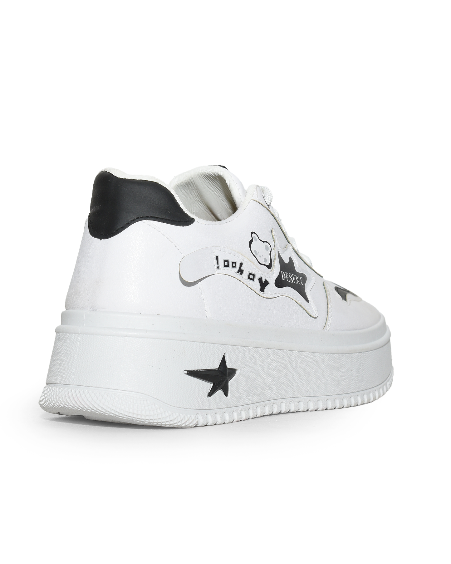6833 - Side Printed Lace-Up White Flat Sneakers For Women