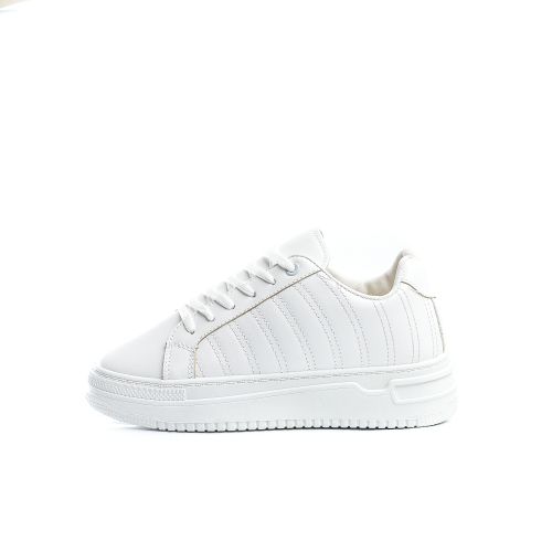 Minimalist Lace-Up White Flat Sneakers For Women