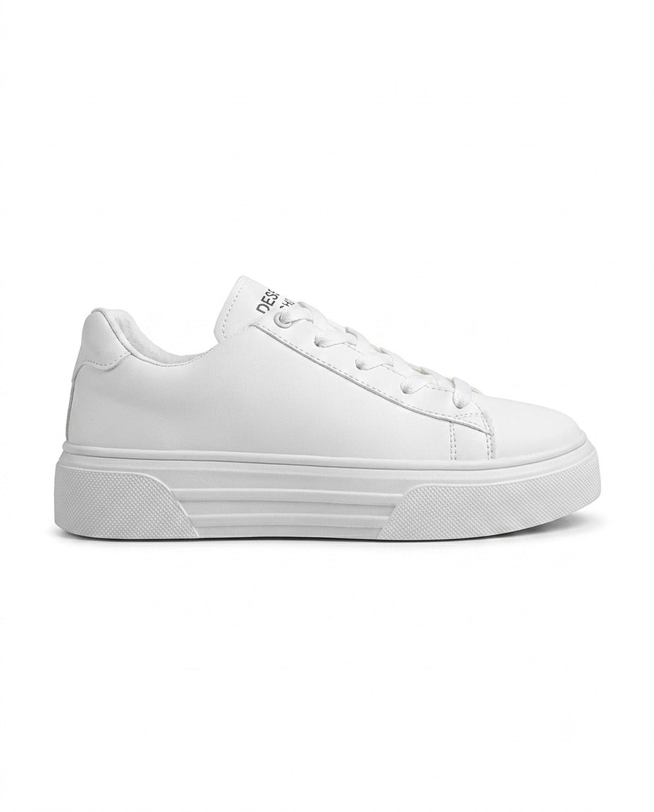 3038 - Minimalist Lace-Up White Flat Sneakers For Women