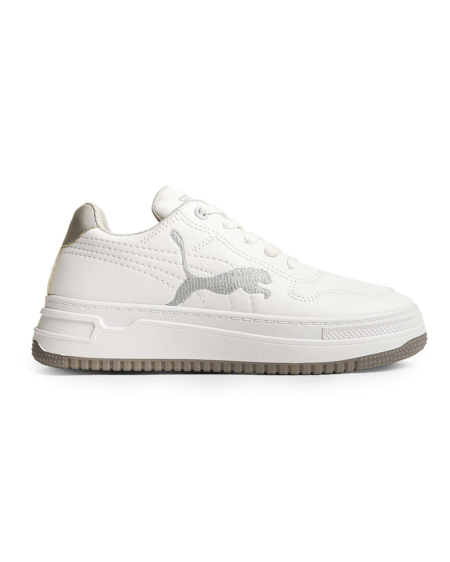 Side Printed Lace-Up White Flat Sneakers For Women