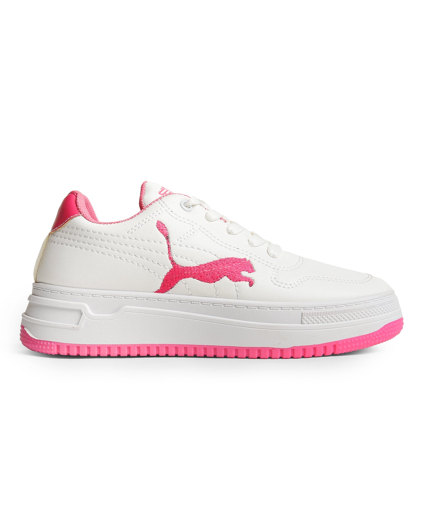 Side Printed Lace-Up White Flat Sneakers For Women