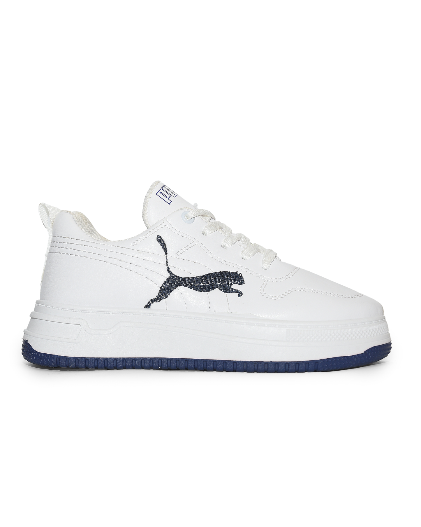 Side Printed Lace-Up White Flat Sneakers For Women