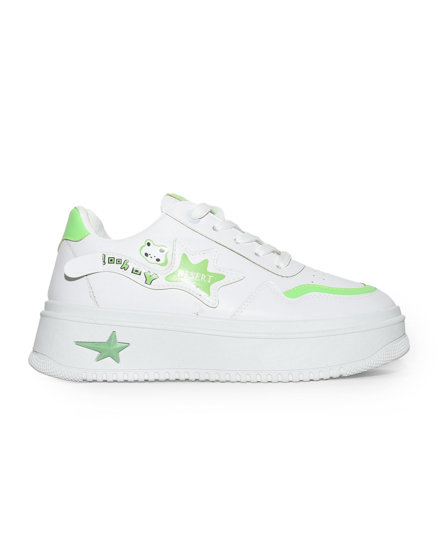 6833 - Side Printed Lace-Up White Flat Sneakers For Women