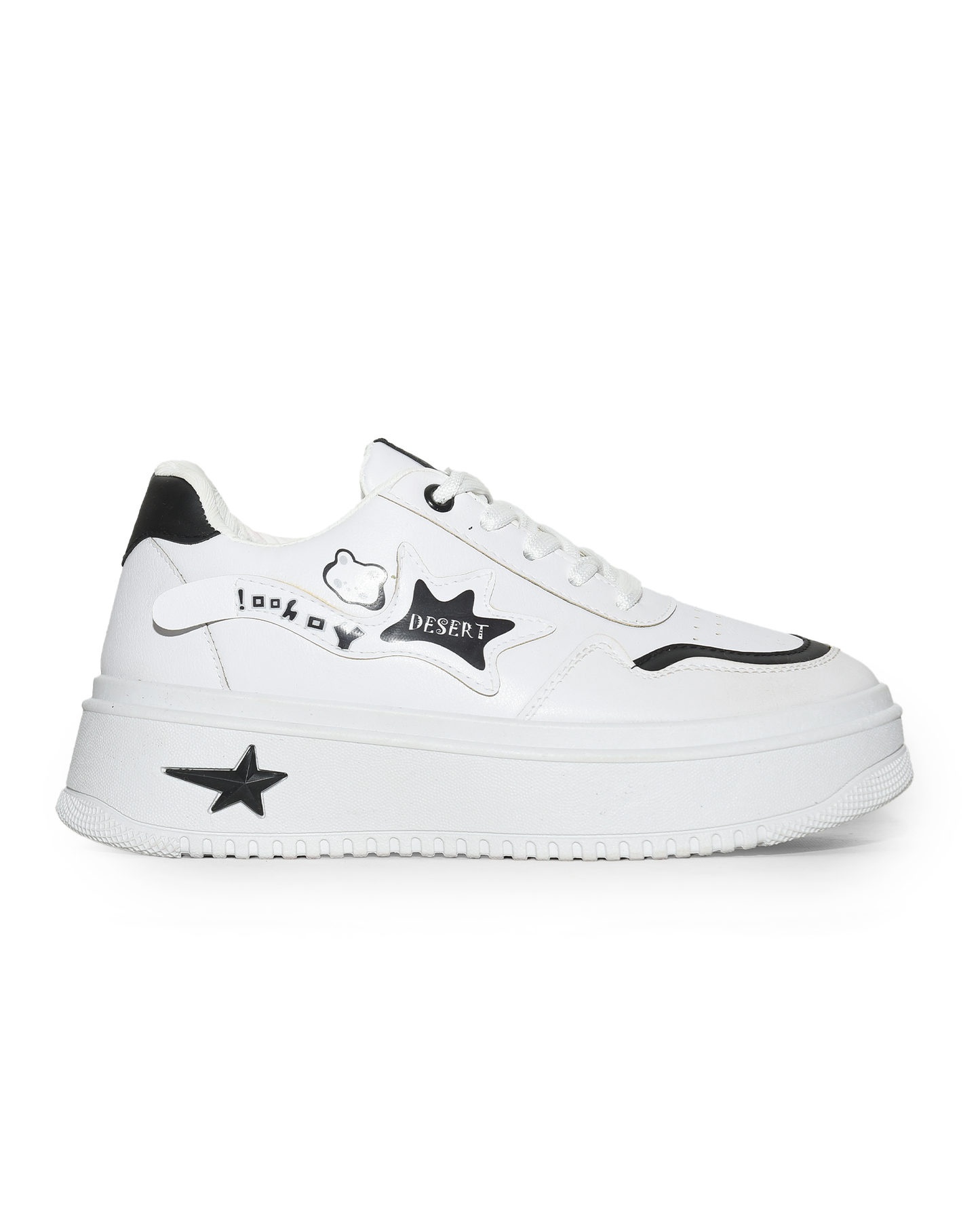 6833 - Side Printed Lace-Up White Flat Sneakers For Women